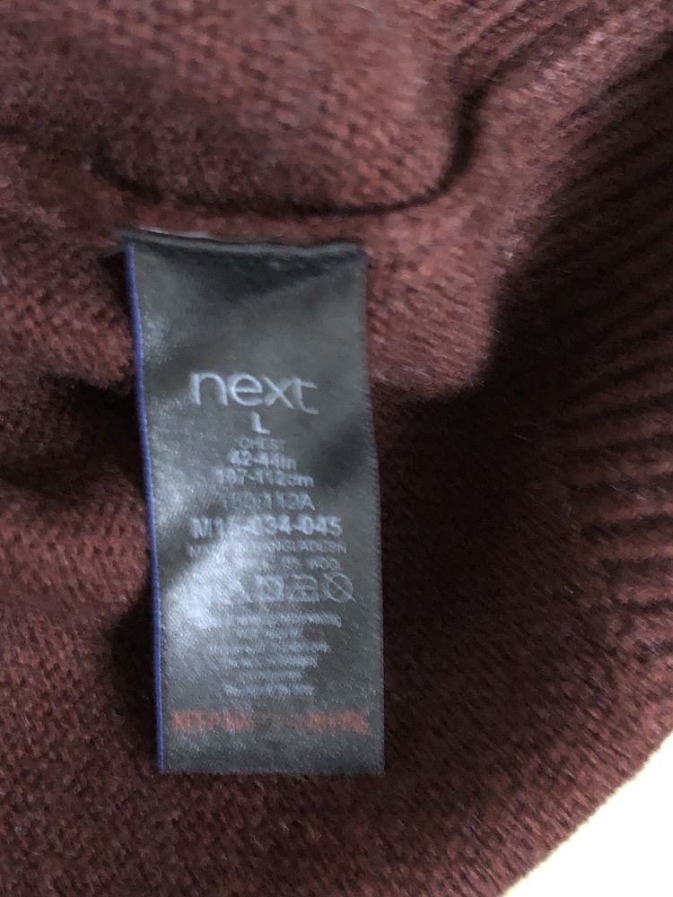 Gruby męski sweter brązowy polo z wełną L