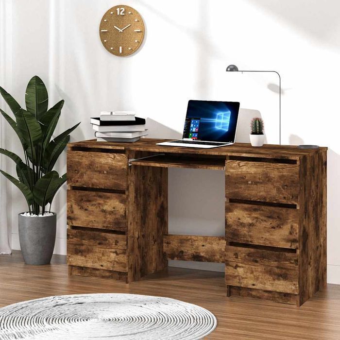Vidaxl Biurko, Przydymiony Dąb, 140X50X77 Cm, Materiał Drewnopochodny