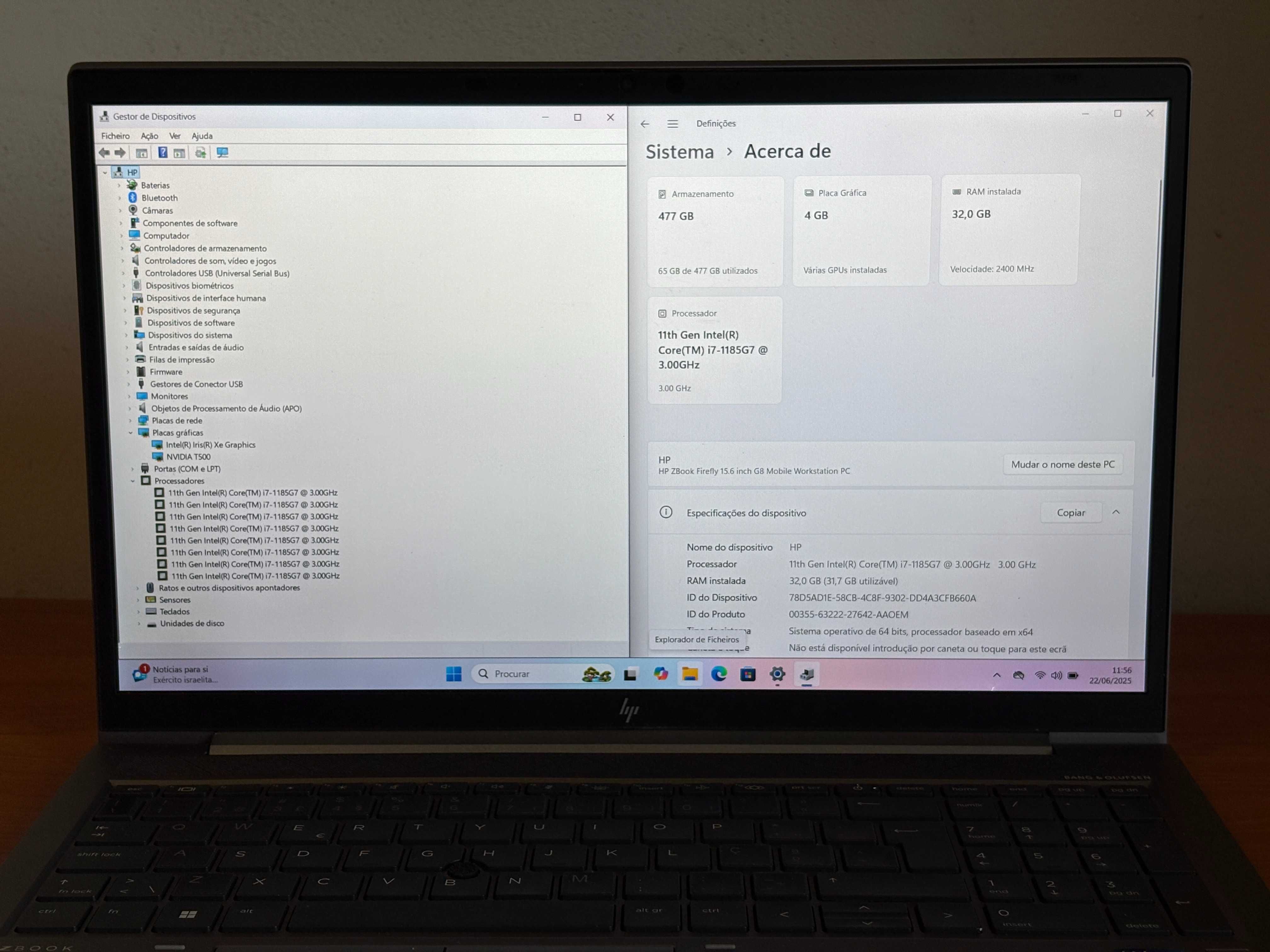 Hp ZBooK FireFly G8 i7-1185G7/ 32GB Ram/ 2 Gráficas