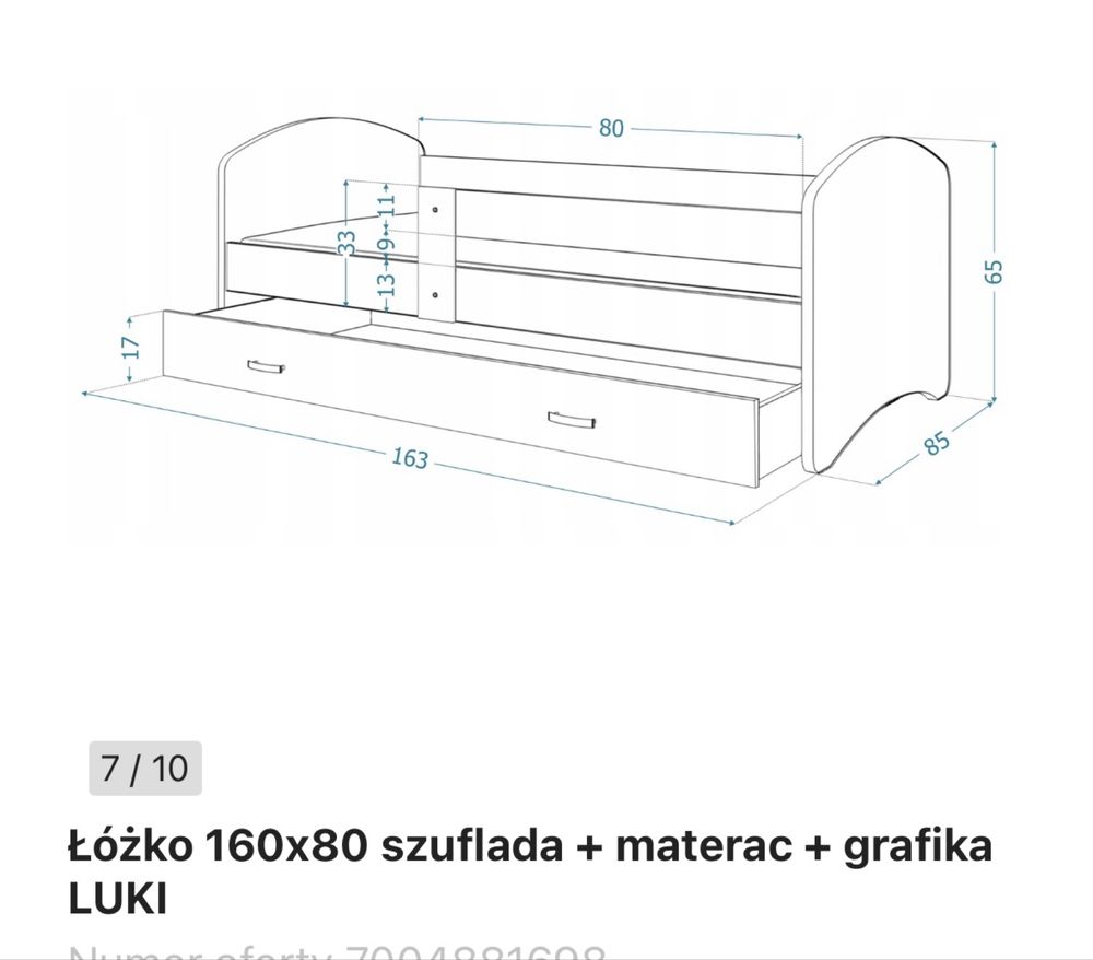 Lóżko 160 x80 dziecięce  biale nowe