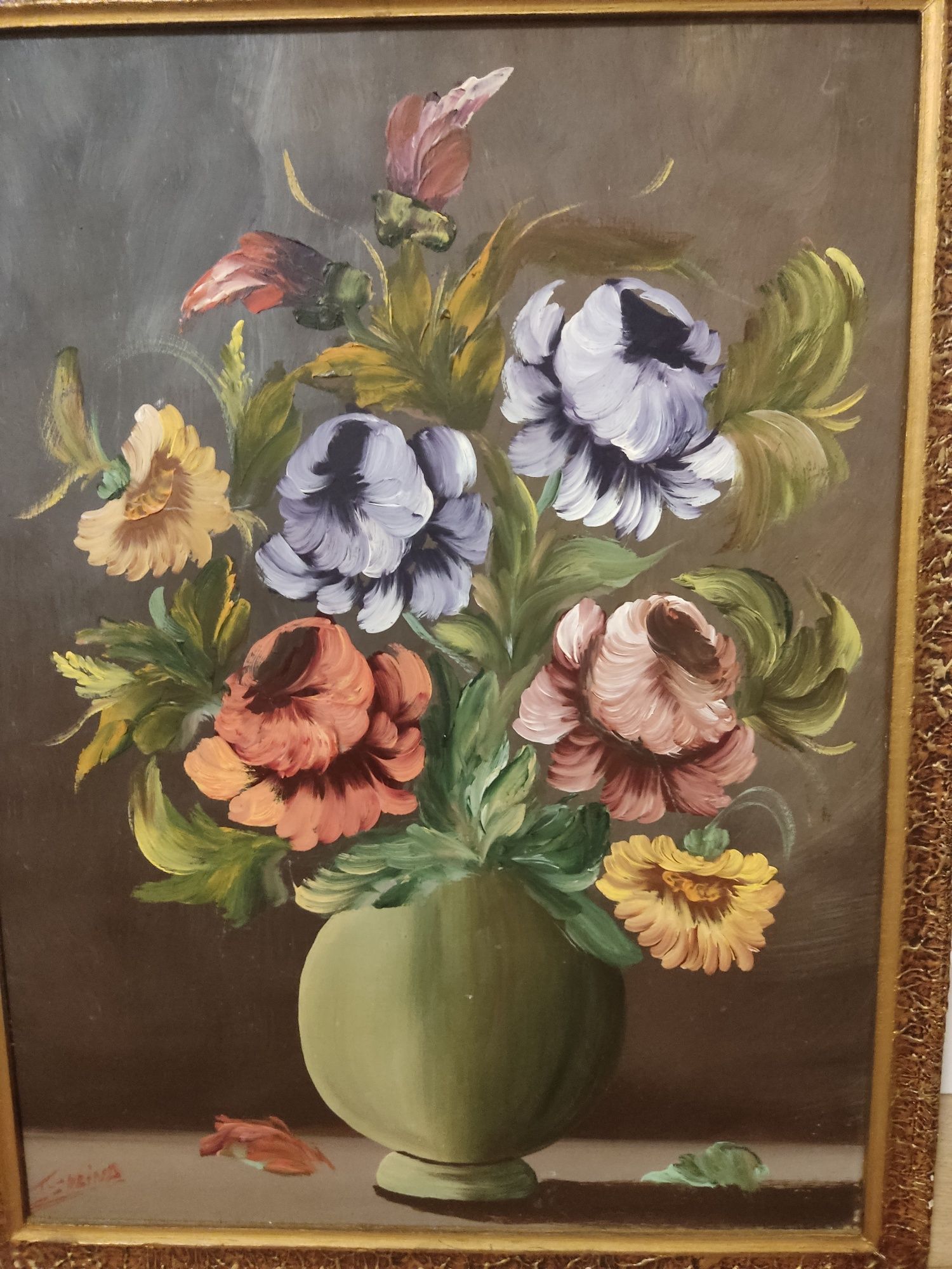 2 Quadros de Flores (uma pintura real e um quadro pequeno)