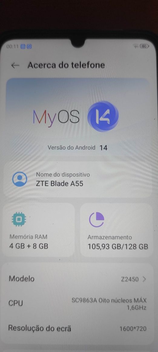 Smartphone ZTE Blade A55