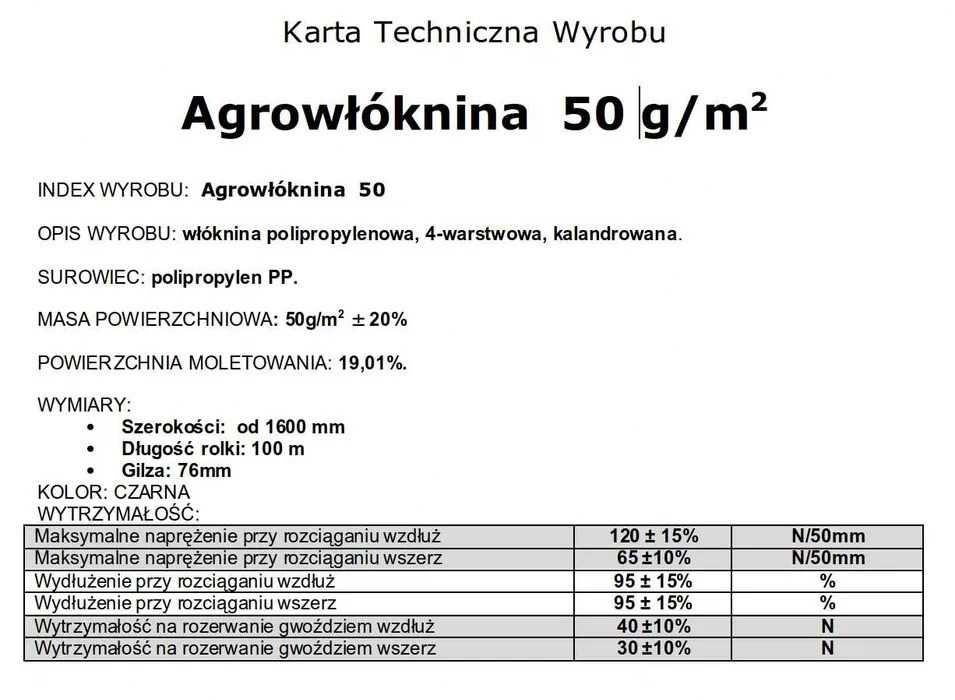 Agrowłóknina 50 g/m² 1,6 m x 100 m, 4-warstwowa