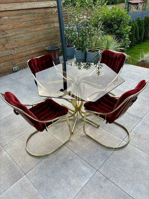 Gastone Rinaldi stół z 4 krzesłami złoty zestaw do jadalni Włochy 1970