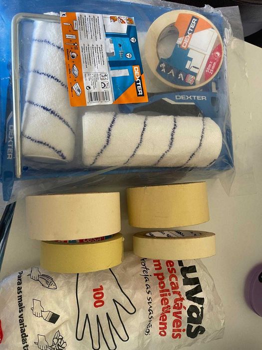 Kit pintura rolo+recarga+pincel+tabuleiro+proteção Dexter