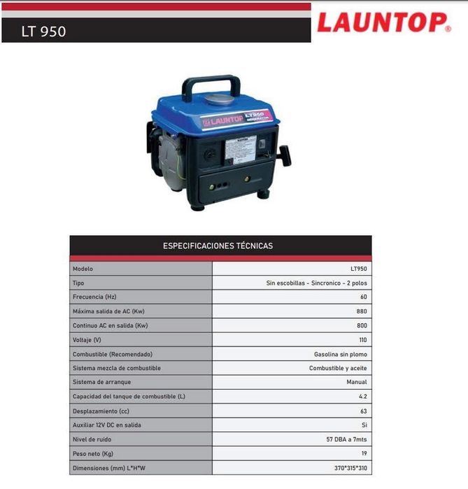 Бензиновий генератор Launtop LT950