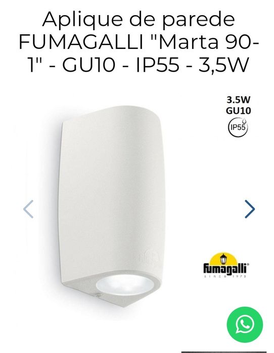Apliques parede FUMAGALLI "Marta 90-1" - GU10 - IP55 NOVOS c/ lampada