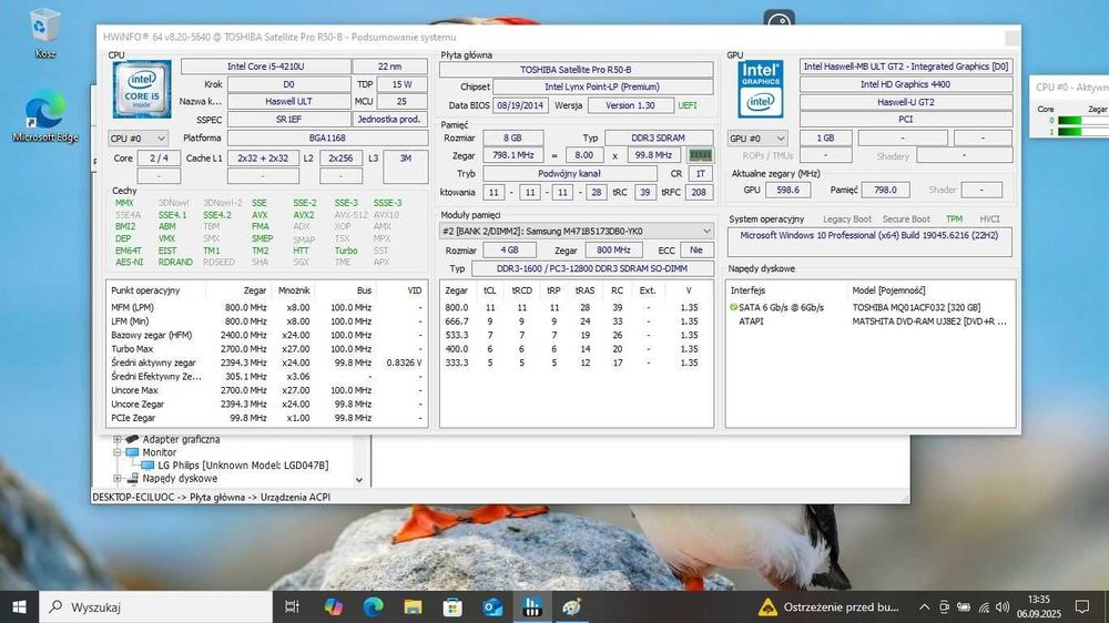 Laptop Toshiba Satellite Pro R50-B i5-4210U / 8 GB DDR3 / Win 10