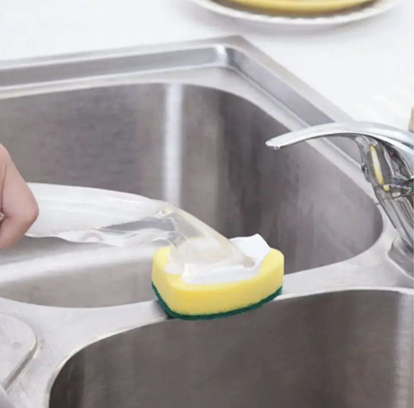 Губка для миття посуду з дозатором щітка та ємністю для миючого засобу