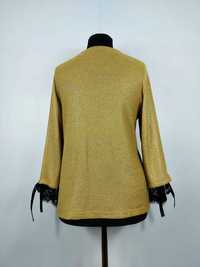 Luźny sweter damski w kolorze musztardowym z rękawem na 34 (SM)