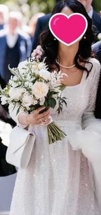 Suknia ślubna - perełki i cekiny, 164 cm, dł: 140 cm, pas: 32 cm, 65C