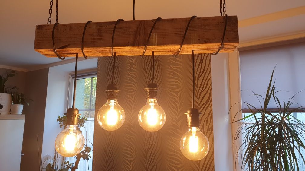 Lampa wisząca loft stara belka retro vintage rustykalna  stare drewno