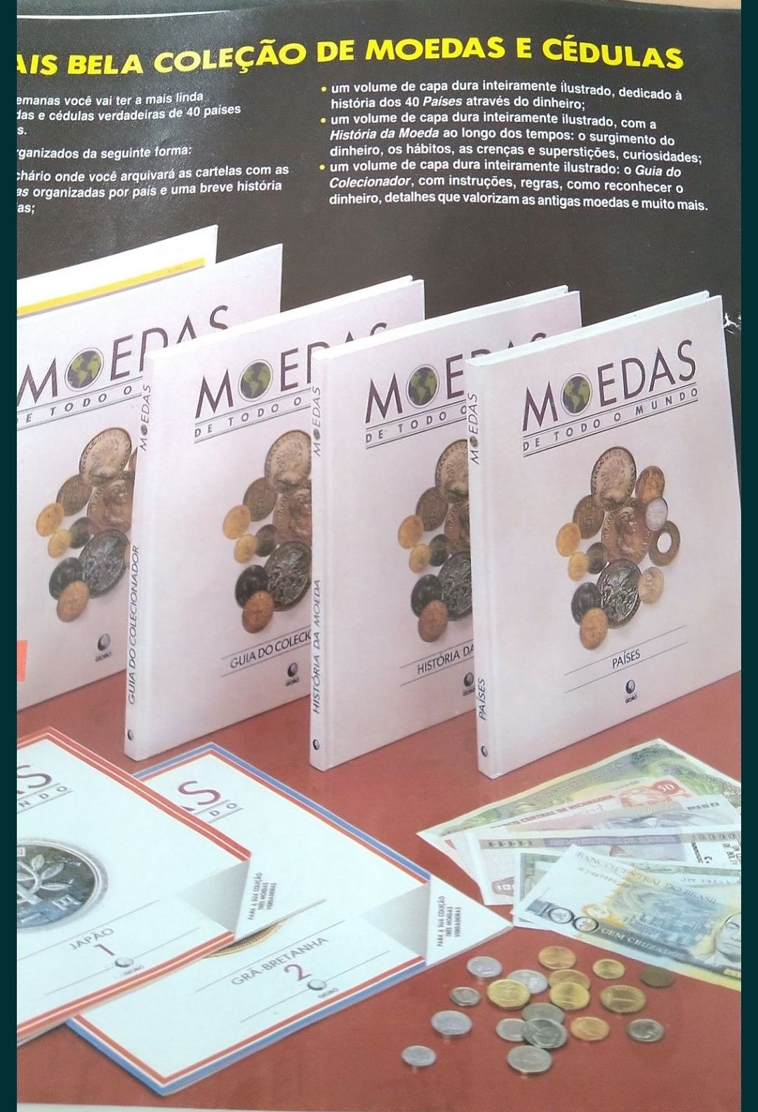 Coleção de moedas e notas
