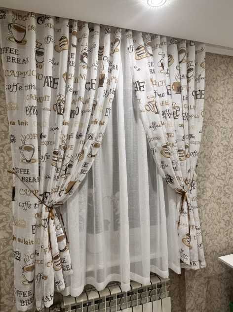 ХІТ!Коротка тюль 1.7м висота на кухню, арка, гардины льон різні моделі