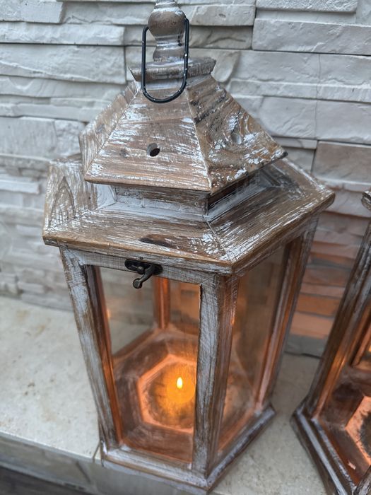 Lampion latarnia 2 lampiony drewniane Vintage Boho handmade