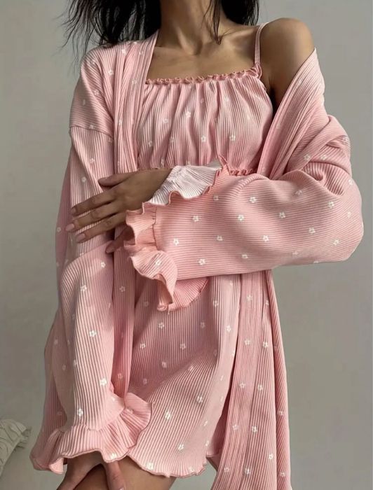 Нічна сорочка і халат комплект для дому ночнушка піжама