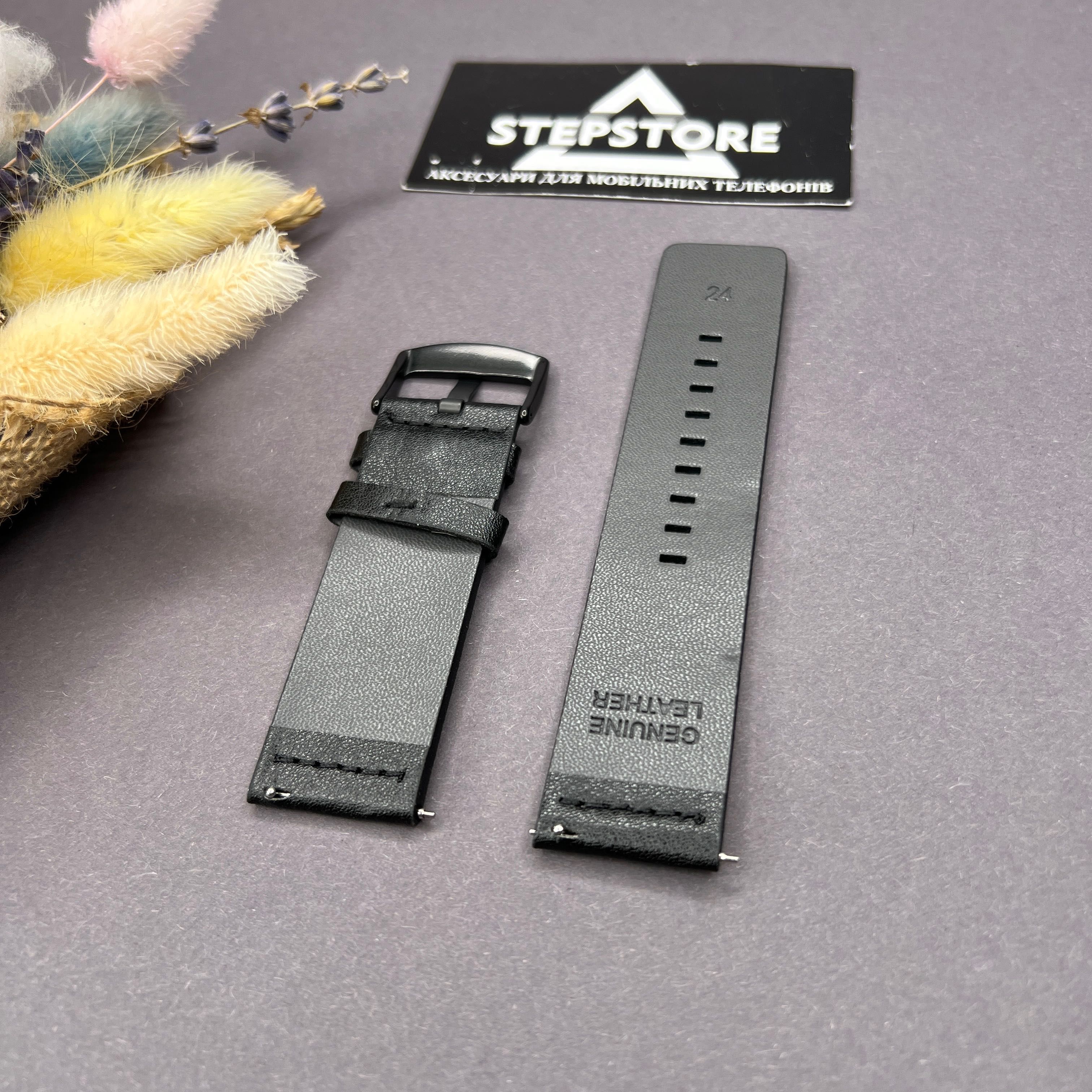 Ремешок кожаный 24 мм для часов Garmin с искусственной кожи