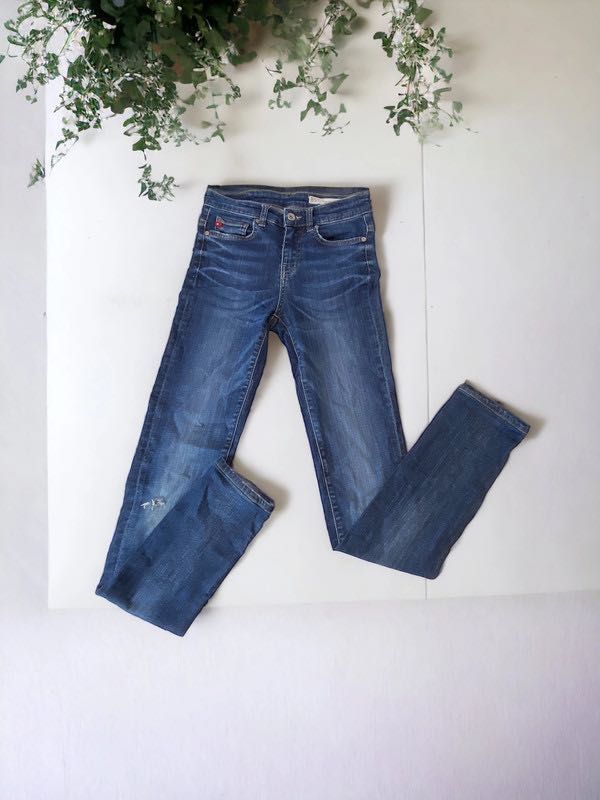 Spodnie jeans niebieskie rurki przetarcia granat Big Star 34 XS W26L34