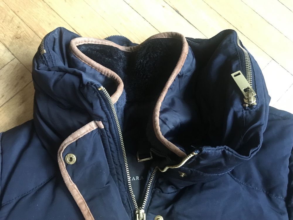 Granatowa pikowana kurtka zimowa puchowa Zara S 36 klasyk
