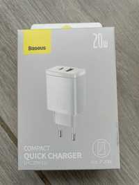 Baseus Compact Quick Charger QcC3.0+PD3.0 20W  Usb+Type-C 3A