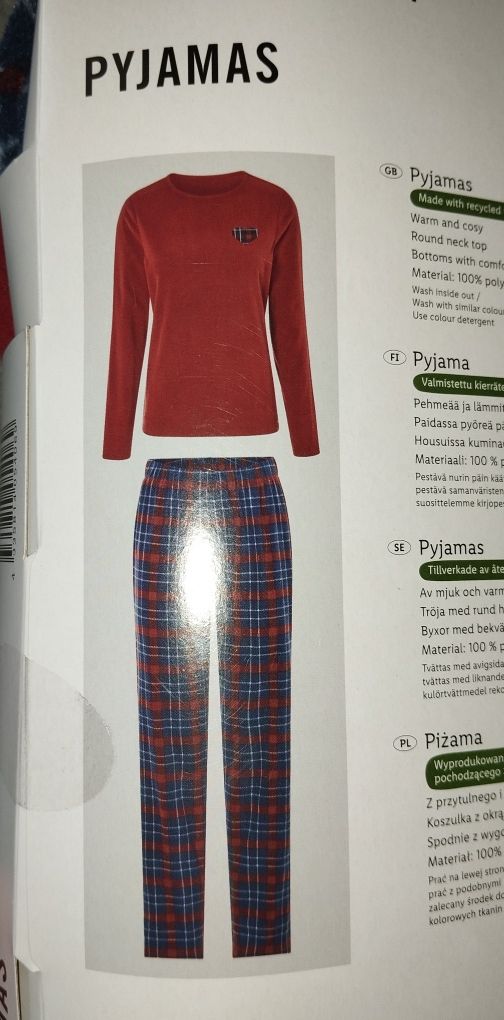 Nowa zimowa ciepła piżama damska z polaru czerwona w kratę L