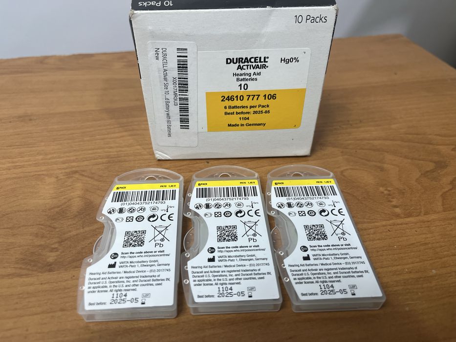 Батарейка Duracell Activair 10, 1.45V. Для Слухових Апаратів