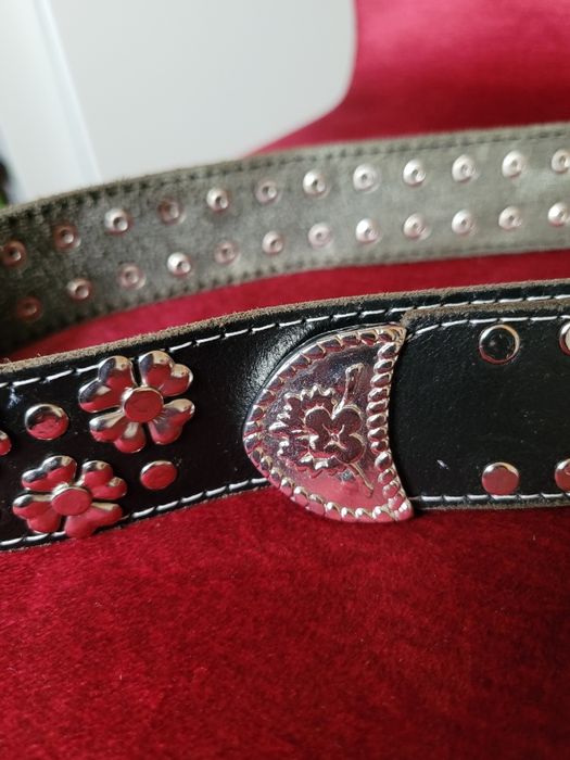 Unikatowy skórzany czarny pasek damski Vintage rozm. M