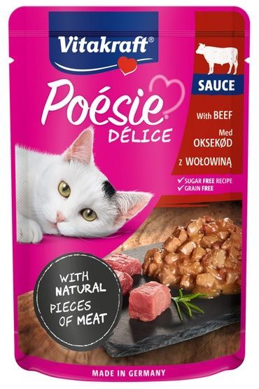 Karma dla kotów bez sztucznych dodatków Vitakraft Wołowina w sosie 85g