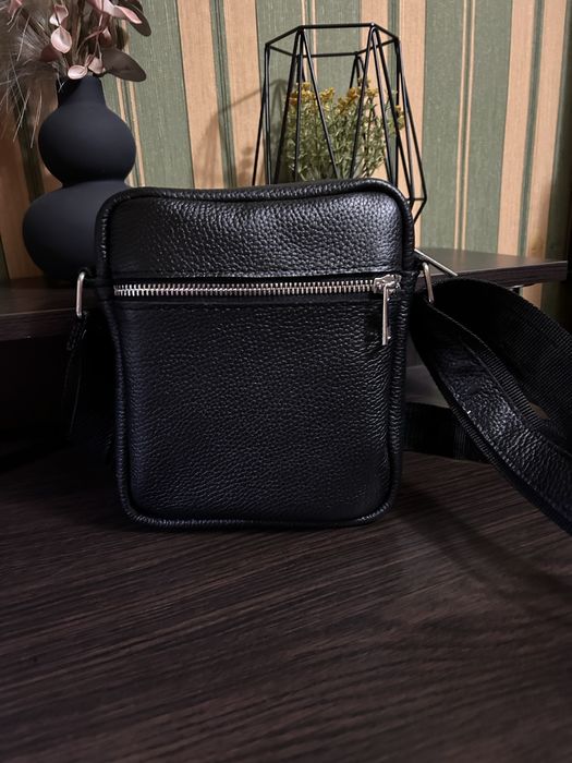 Мужская кожаная барсетка сумка из телячьей кожи