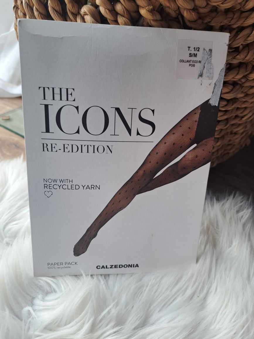 Calzedonia czarne azurowe rajstopy w groszki kolekcja the icons S/M