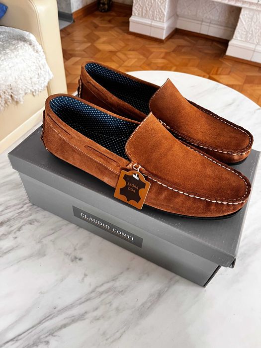 Claudio Conti – mokasyny męskie zamszowe, nowe romz. 44