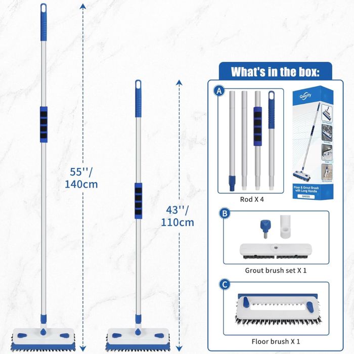 Qaestfy Szczotka do czyszczenia podłóg z długim uchwytem 140cm