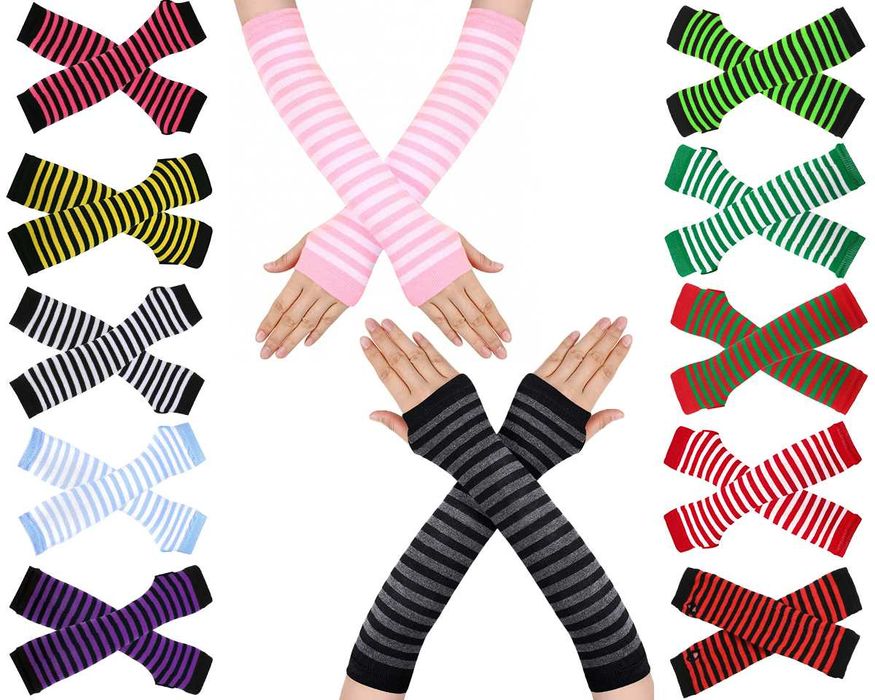 Набір мітенки і гольфи смугасті бавовняні чорно-фіолетові гетри білі