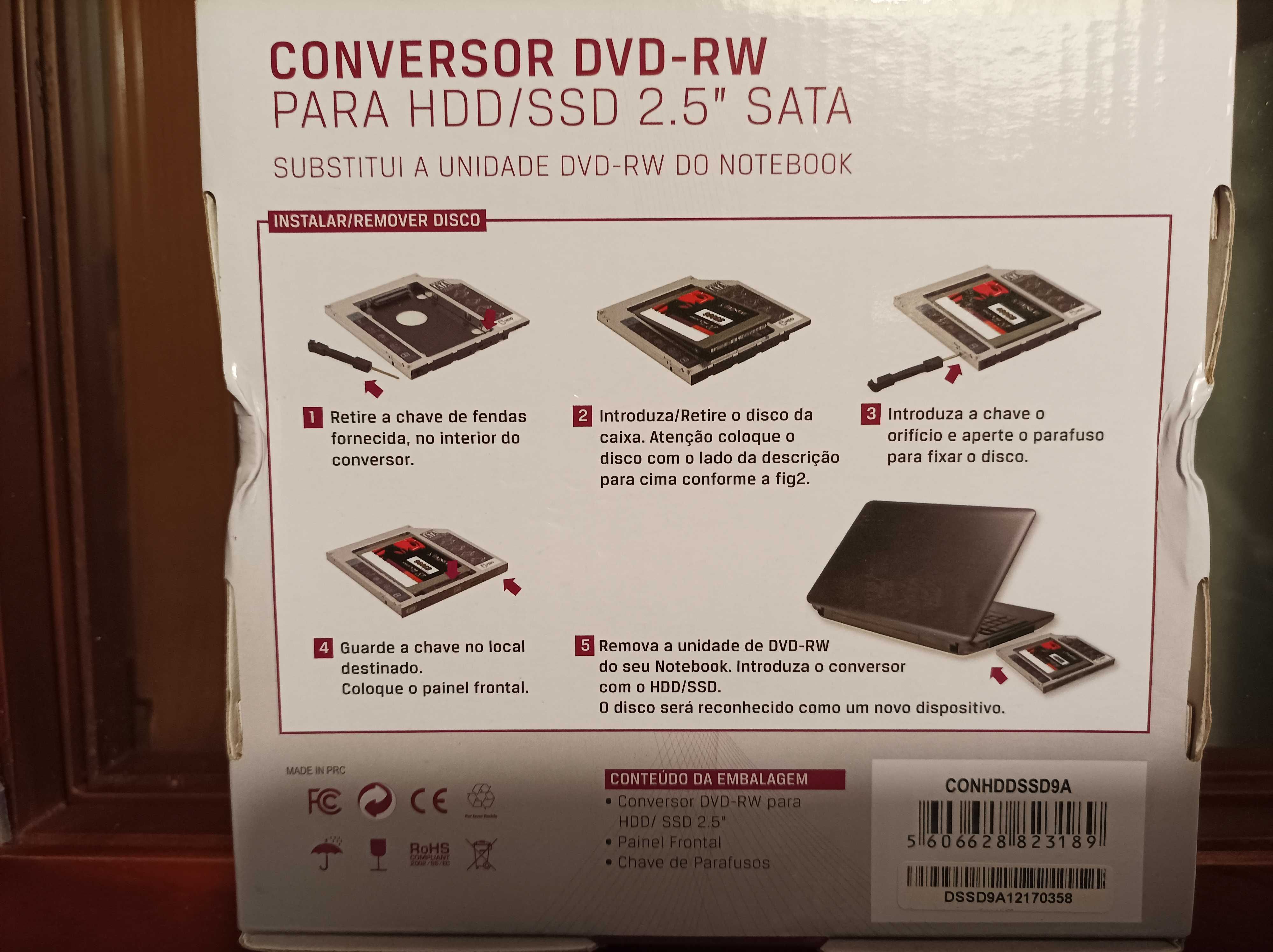 Conversor DVD-RW para HDD/SSD 2.5" SATA Novo! Embalado!