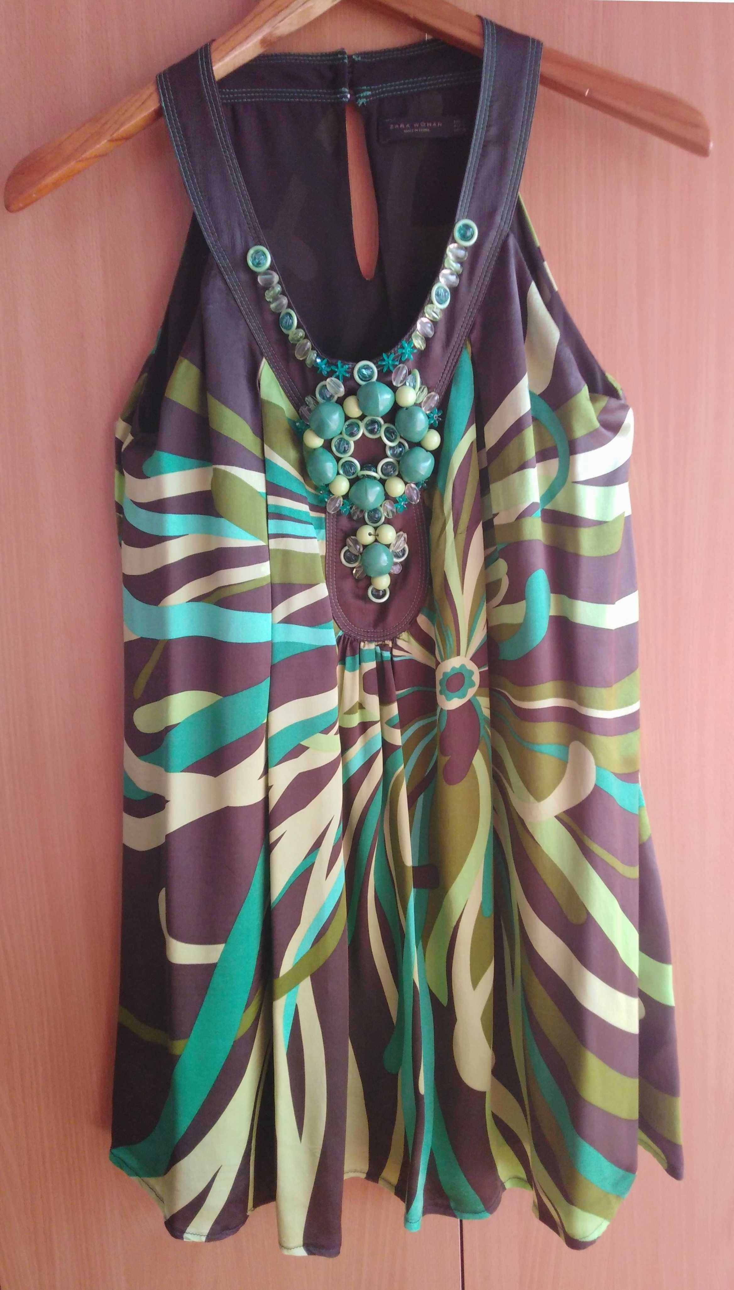 Vestido Zara tons de verde e caqui S