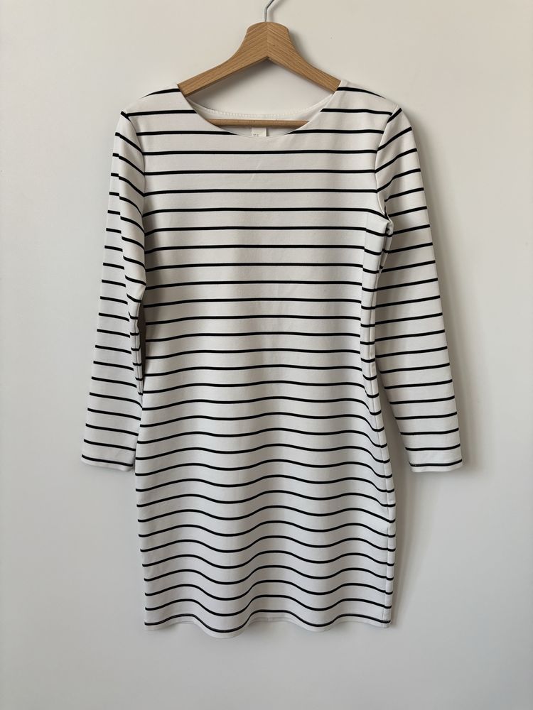 Sukienka H&M M midi długi rękaw basic w paski retro minimalizm scandi