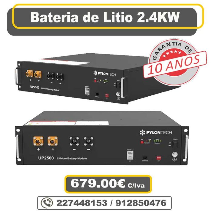 Bateria de Lítio 2.4 kWh PYLONTECH - 10 Anos de Garantia
