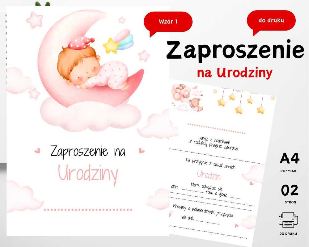 Zaproszenie na Urodziny Roczek Pierwsze Urodziny dziewczynka do druku