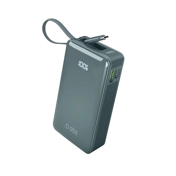Powerbank SBS 10000 mAh 20W z wbudowanym kablem USB-C i wyświetlaczem