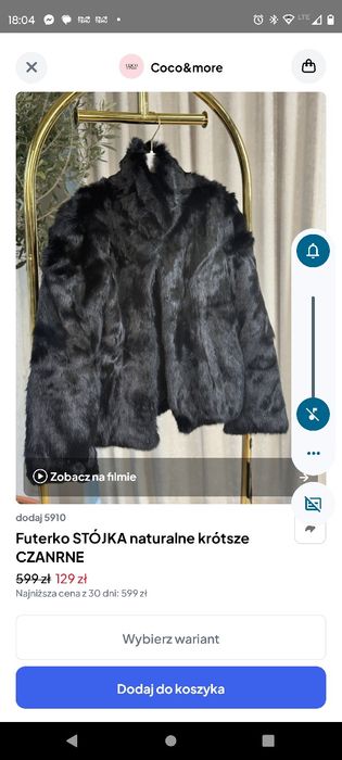 Futerko naturalne że stójką, czarne. Nowe.