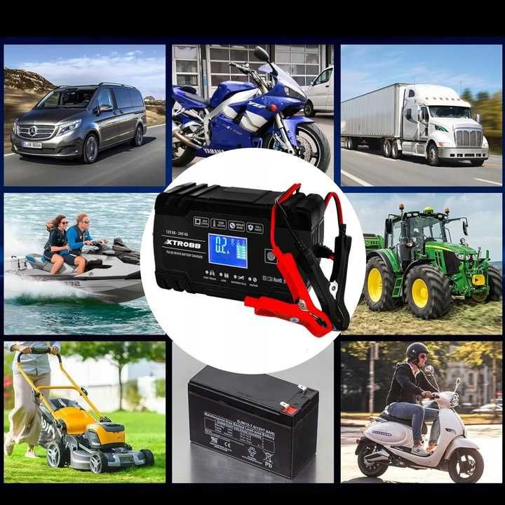Automatyczny Inteligentny Prostownik Ładowarka Akumulatora 24V 12V 8A