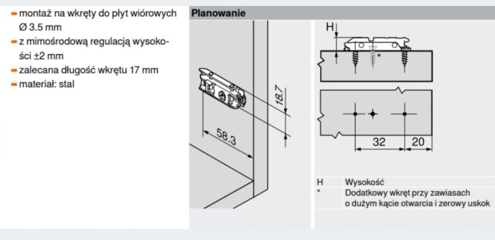 Prowadnik BLUM do zawiasów 175H3100 0mm. 100sztuk