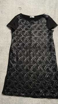 Czarna karnawałowa selwesttowa cekinowa sukienka r.M promod