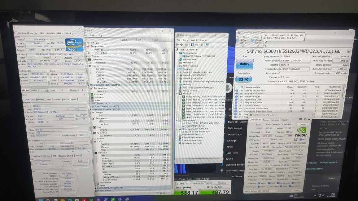 PC GRY DELL I7 4/8 16GB SSD HDD 1TB GTX1060 Win11