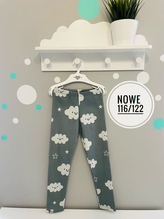 Nowe szare legginsy w prążek z chmurkami Don't Grow Up r.116/122