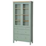 Ikea HEMNES Witryna z 3 szufladami, szarozielony/jasnobrązowa 90x197cm