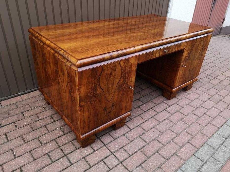 Biurko ART-DECO Orzech Politura Stare Antyk Dwustronne Po Renowacji .