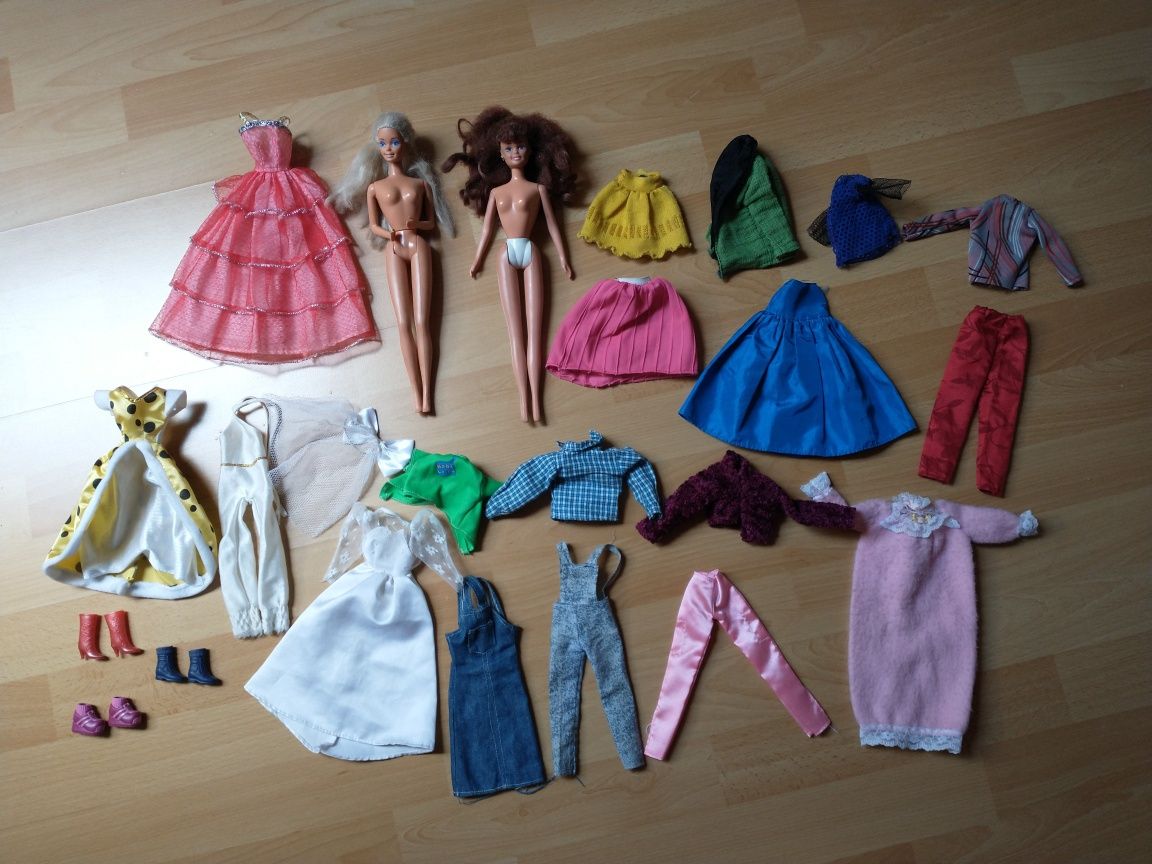 Lalka Barbie vintage z zestawem ubrań brunetka i blondynka handmade