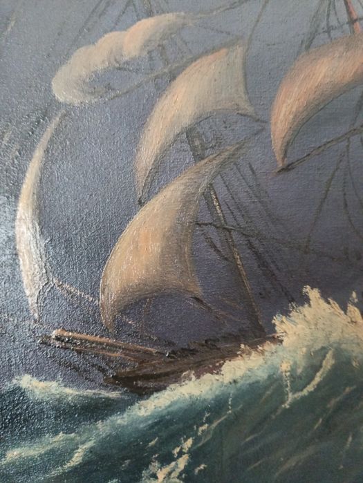 Piękny Stary obraz Żaglowiec,fregata na morzu