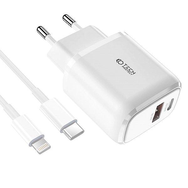 Tech-Protect C20W 2-Port Network Charger Pd20W/Qc3.0 + Lightning Cable
